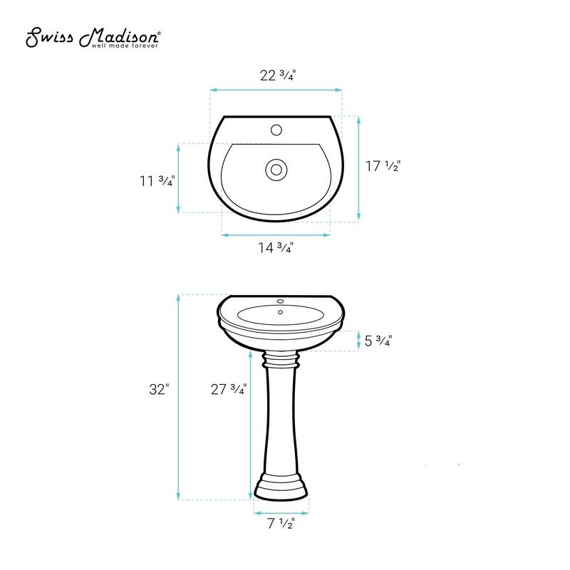 Celeste Two-Piece Pedestal Sink - 39.89" x 22.83" 51.57"