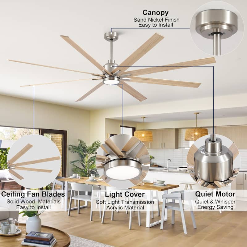 YUHAO 84 In. Indoor/Outdoor Modern Industrial Large Windmill Aluminum Blade Ceiling Fans With Lights, Quiet DC Motor and Remote