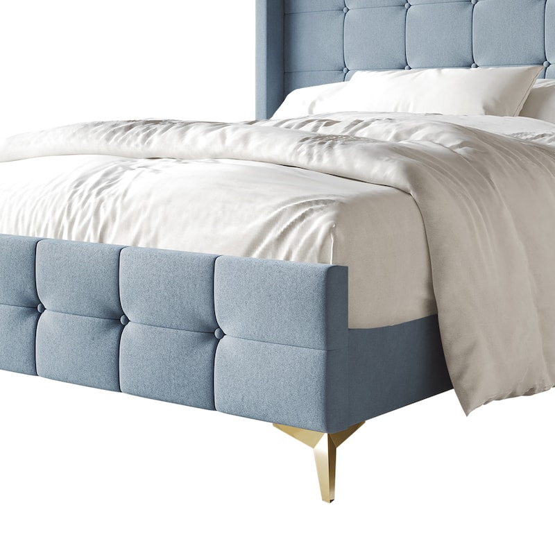 CraftPorch Luxurious Square Button-Tufted Wingback Velvet Upholstered Bed
