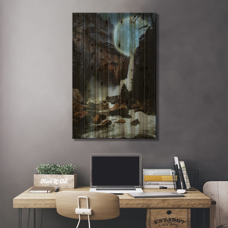 Moon Light Fall Print On Wood by David Loblaw - Multi-Color