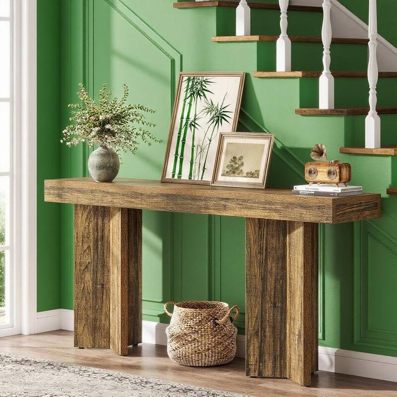 Brown Rustic Console Table 63 Inch Wood Entryway Hallway Living Room Sofa Table with Sturdy Legs and Foot Pads