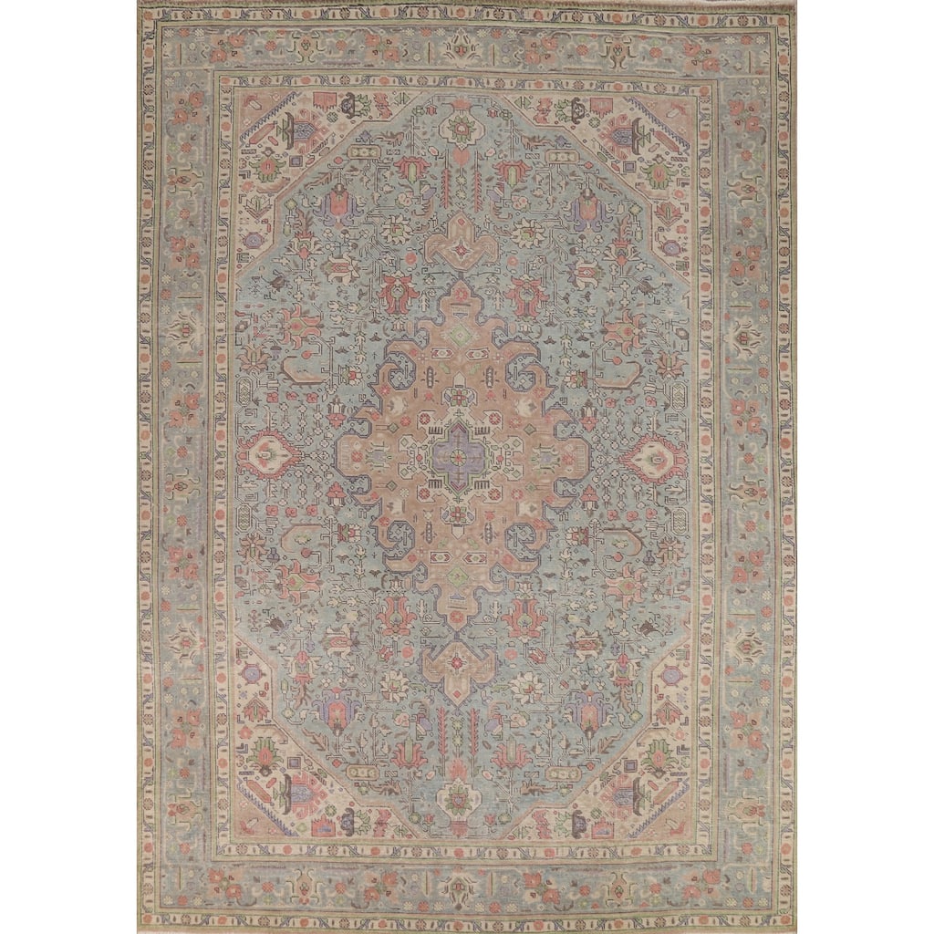 Blue Tabriz Persian Area Rug Hand-Knotted Geometric Wool Carpet - 8'0"x 11'0"