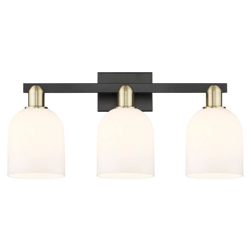 Innovations Lighting Endless Possibilities Arcadia - Bella - 3 Light 25" Bath Vanity Light - Black Antique Brass/White