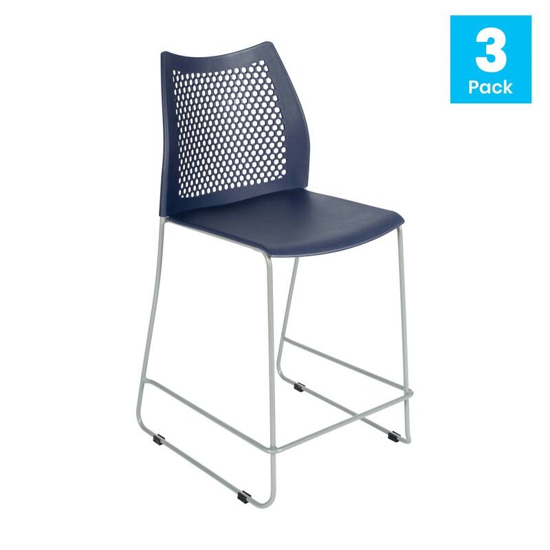 3 Pack Stackable Sled Base Counterstool with Vented Back and Integrated Footrest - 19.75"W x 22"D x 37.5"H