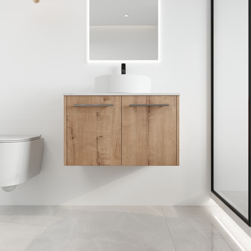 Malwee 24"/30" Floating Bathroom Vanity, Wall Mounted Bathroom Vanity with Ceramic Sink,Soft Close Doors