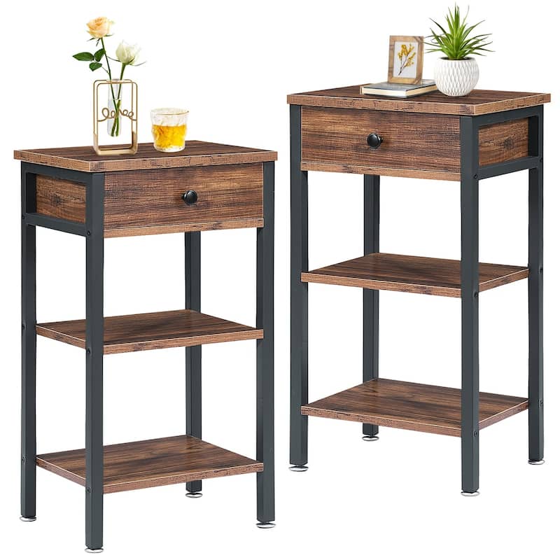Javlergo Set of 2 Nightstand with 1-Drawer and Wood Storage Shelf - Brown