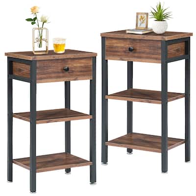 Javlergo Set of 2 Nightstand with 1-Drawer and Wood Storage Shelf