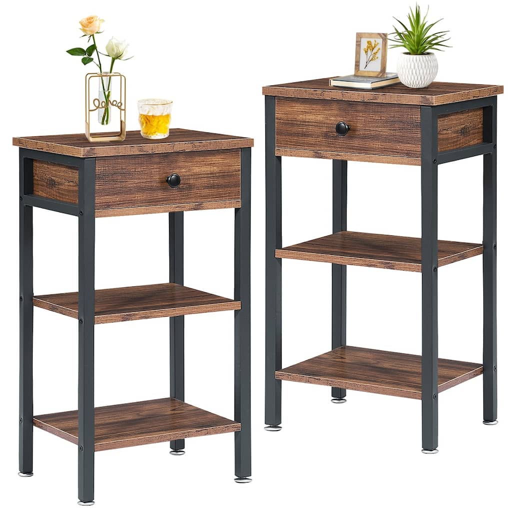 Javlergo Set of 2 Nightstand with 1-Drawer and Wood Storage Shelf
