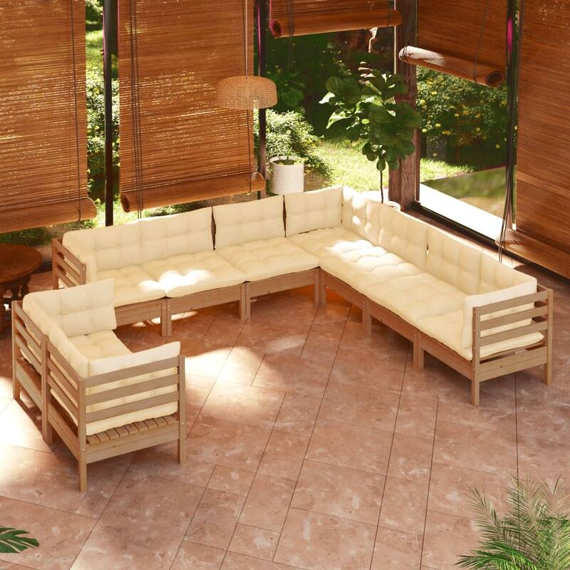 vidaXL Solid Pinewood Patio Lounge Set 10 Piece with Cushions Multi Colors