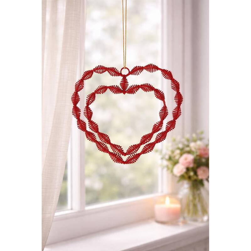Red Twisted Double Hearts Valentine's Day Collectible Wall Hanging Ornament 4" x 5"