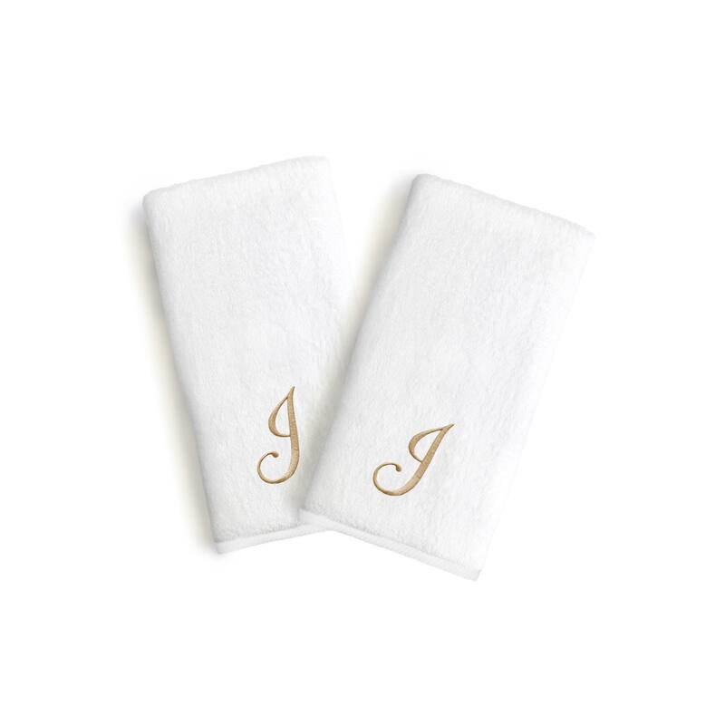 Copper Grove Belgrad 2-piece White Turkish Cotton Hand Towels with Gold Script Monogrammed Initial - White/J