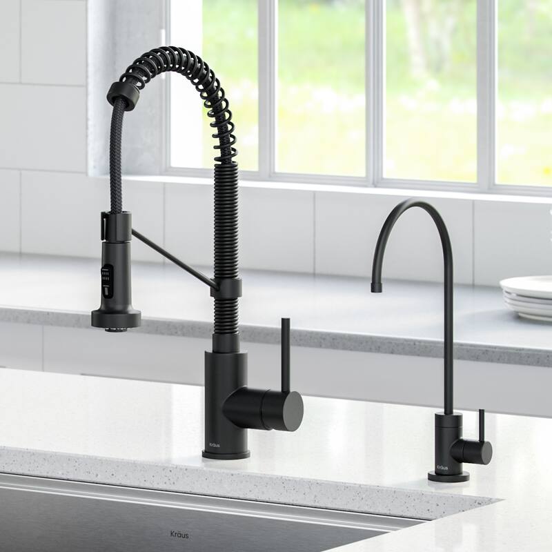 Kraus Bolden 2-Function 1-Handle Commercial Pulldown Kitchen Faucet - KPF-1610 - 18" Height with Dispenser faucet FF-100 - MB - Matte Black