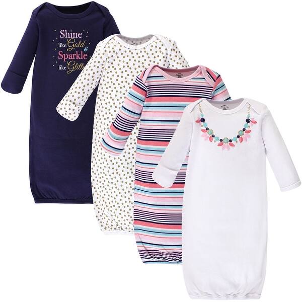 slide 1 of 1, Little Treasure Baby Girl Cotton Long-Sleeve Gowns 4pk, Sparkle Necklace 0-6 Months - Sparkle Necklace