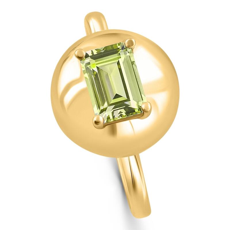 Bliss Diamond Candy Button Yellow Gold Emerald Cut Peridot Ring
