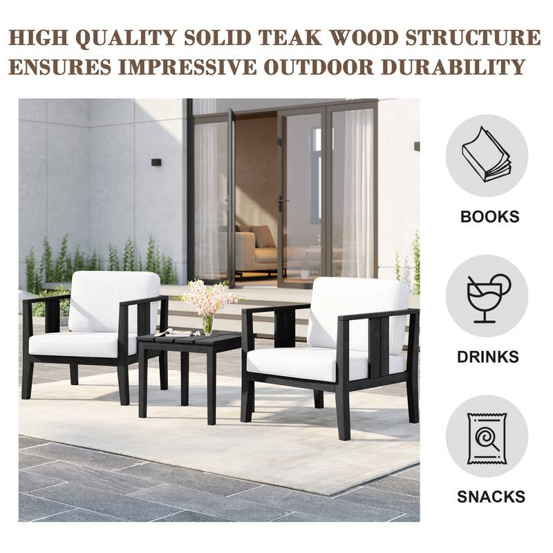 Uixe 3-piece Teak Solid Wood Outdoor Arm Chairs with Side Table Set