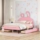 preview thumbnail 1 of 9, Full Upholstered Leather Platform Bed with Rabbit Ornament & 4 Drawers, Low to Ground Full Bed Frame with Slats Support, Pink Pink - Full