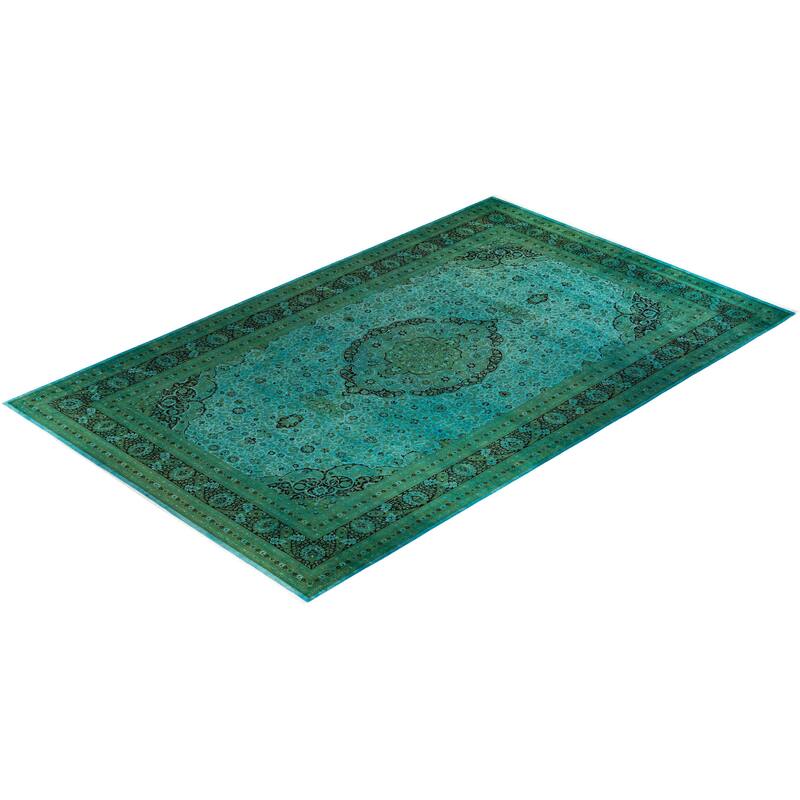 Overton Hand Knotted Wool Vintage Inspired Modern Contemporary Overdyed Blue Area Rug - 10' 2" x 16' 4"