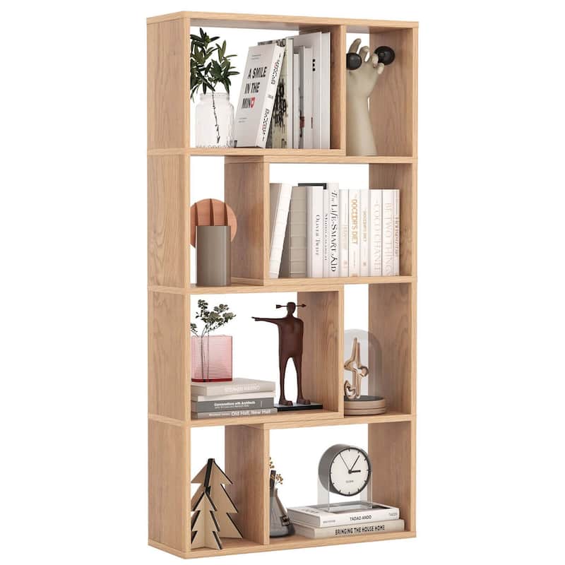 48" 4-Tier Modern Storage Organizer 8-Cube Geometric Bookshelf - Natural