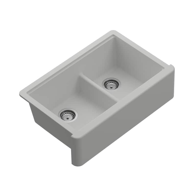 36" Granite Short-Apron Double-Bowl Farmhouse Kitchen Sink