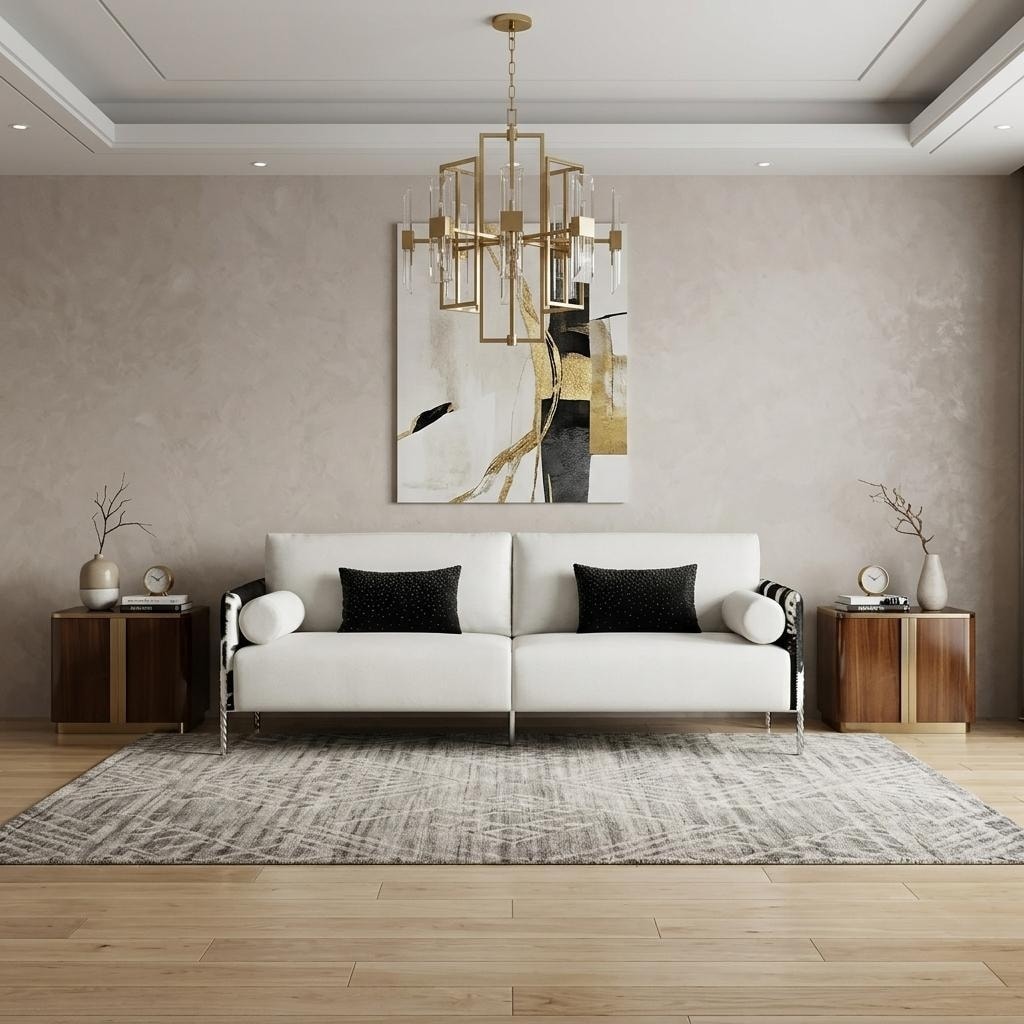HomeRoots 89" White Sofa And Toss Pillows With Silver Legs