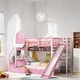 preview thumbnail 1 of 10, Twin-Over-Twin Bunk Bed with 2 Drawers, Castle Style Bed with 3 Storage Shelves, Storage Bed with Slide, Pink Pink