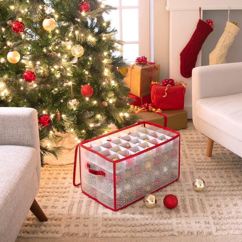 Simplify Red 112-Compartment Ornament Closet Organizer - L12"x W21"x H12"