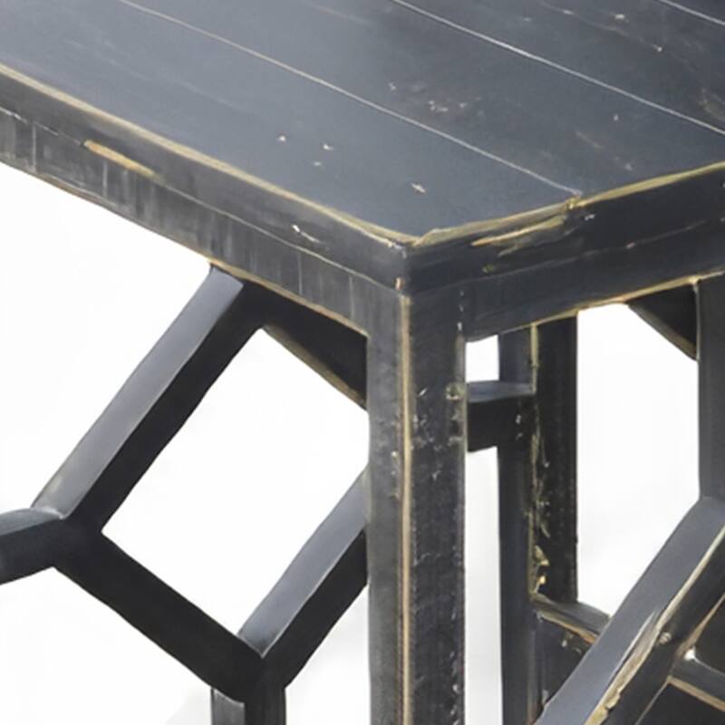Rena 3 Piece Nesting Accent Table Set, Slatted, Rustic Black Mahogany