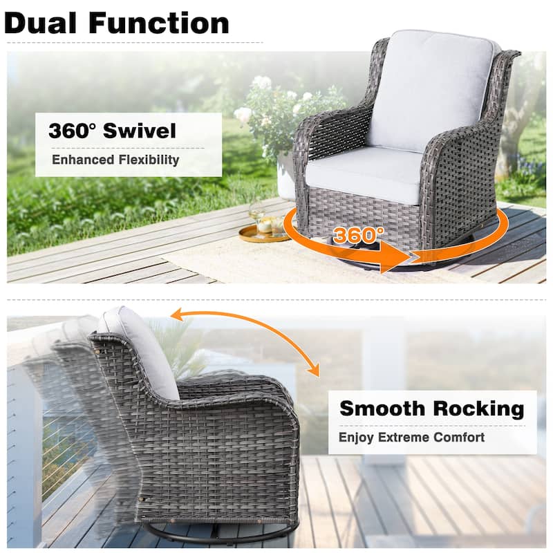 OVIOS 3-piece Patio Wicker Swivel Chair Set