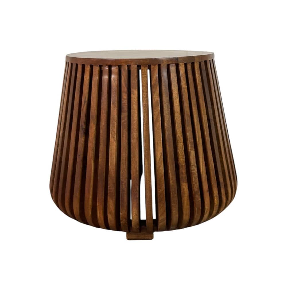 Cascade 24″ x 21″ Slatted Bell Shaped Side Table - Solid Acacia Wood Accent Table with Layered Open Slats