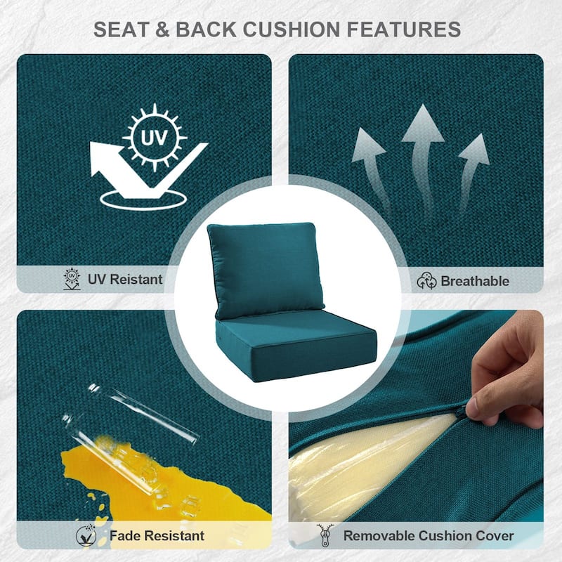 Gymojoy 24"x24"x6" Thick Cushions & Pillows Set - Deep Seat Indoor/Outdoor Water & Fade Resistant