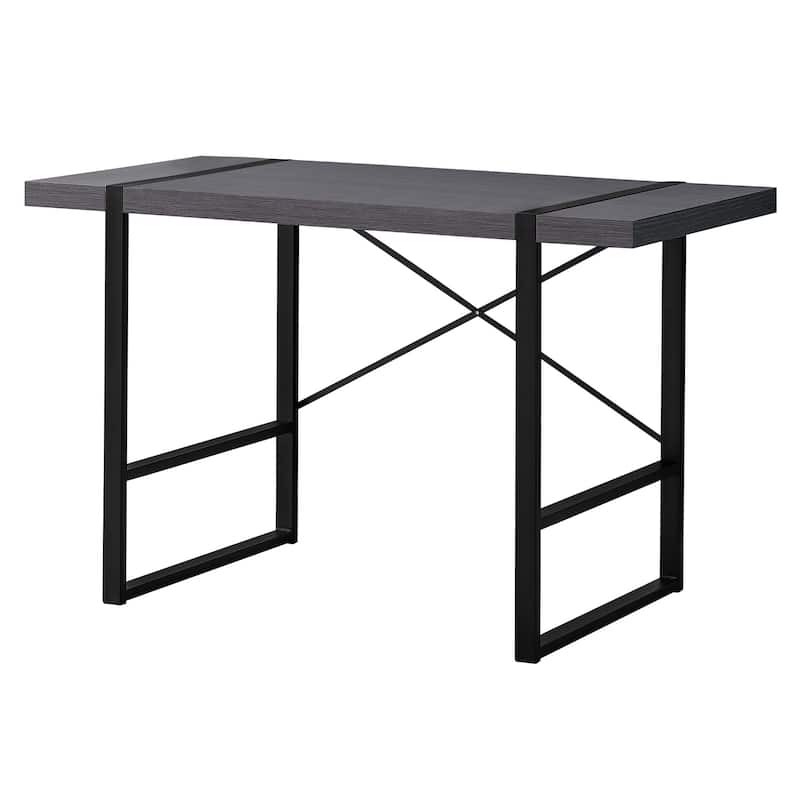Wood Veneer Computer Desk with Black Metal Base and Rectangular Shape