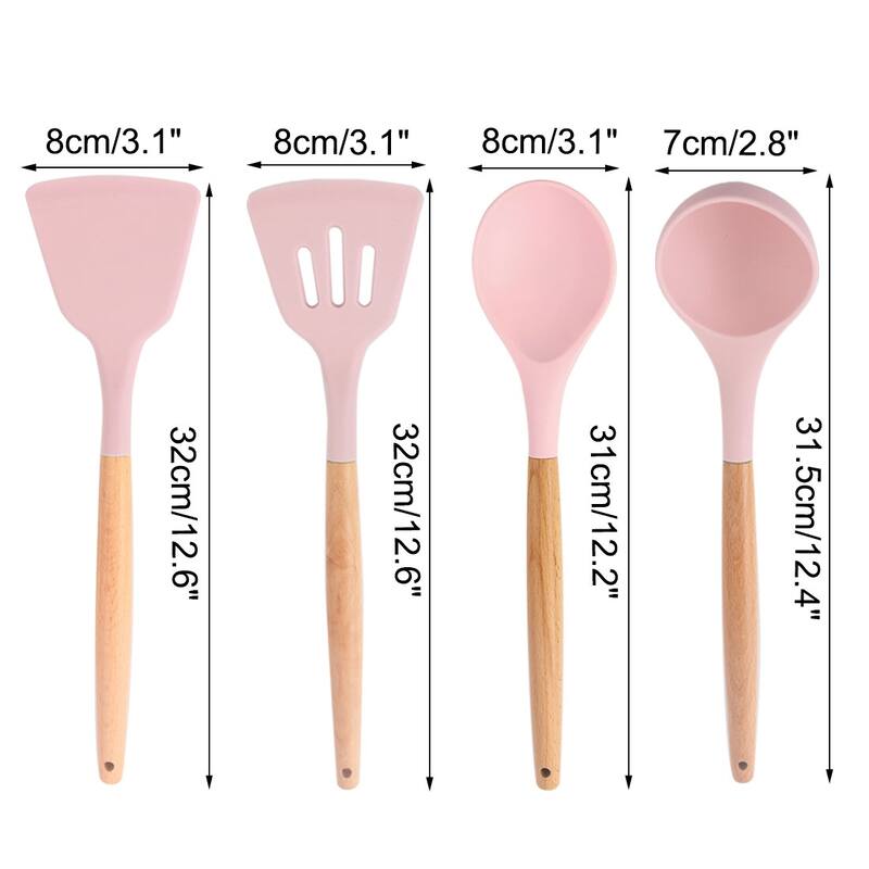 4pcs Silicone Spatula Set Heat Resistant Non-scratchKitchen Cooking - Pink