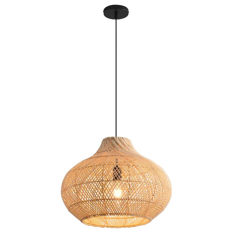 14" Coastal Natural Rattan Lantern Pendant Light Chandelier
