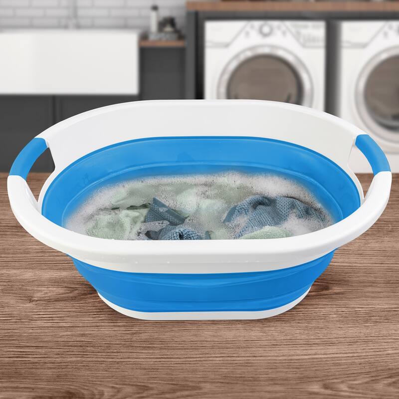 Collapsible Laundry Basket - 10.3-Gallon Portable Sink - Multipurpose Plastic Bin - Camping Essentials by Wakeman Outdoors