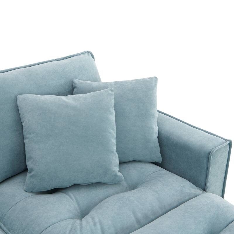 100" Modern Convertible Sectional Sofa - Velvet L Shape Couch with Pillows and Ottoman