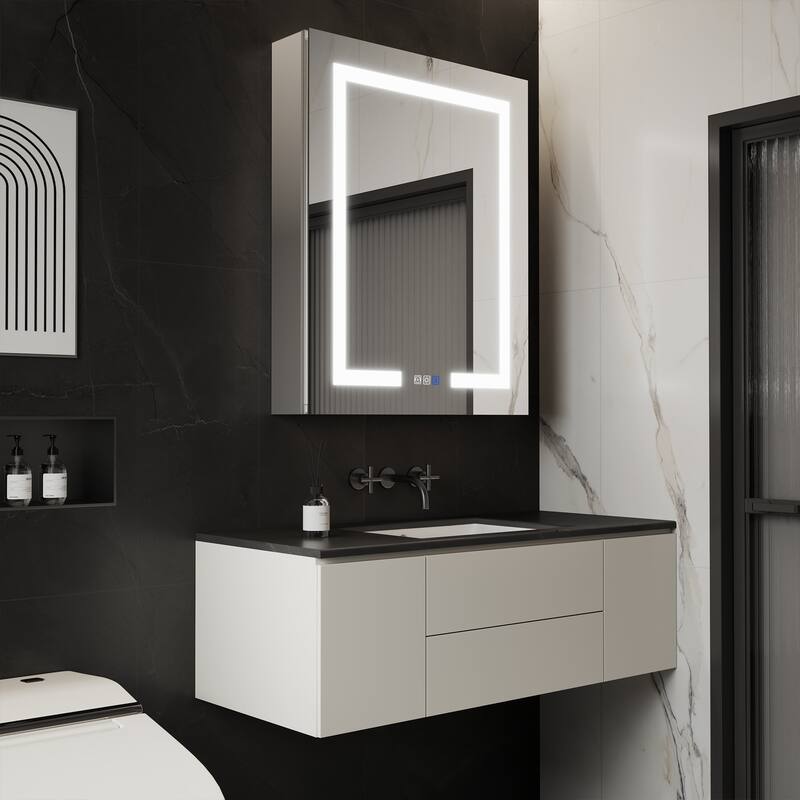 ExBrite 24" x 30" LED Lighted Bathroom Medicine Cabinet with Mirror,Recessed or Surface Mount,Defog