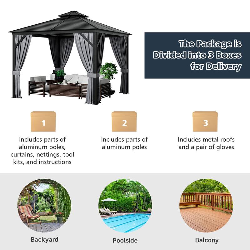 Costway 10' x 10' Patio Double-Top Hardtop Gazebo Galvanized Steel - See Details