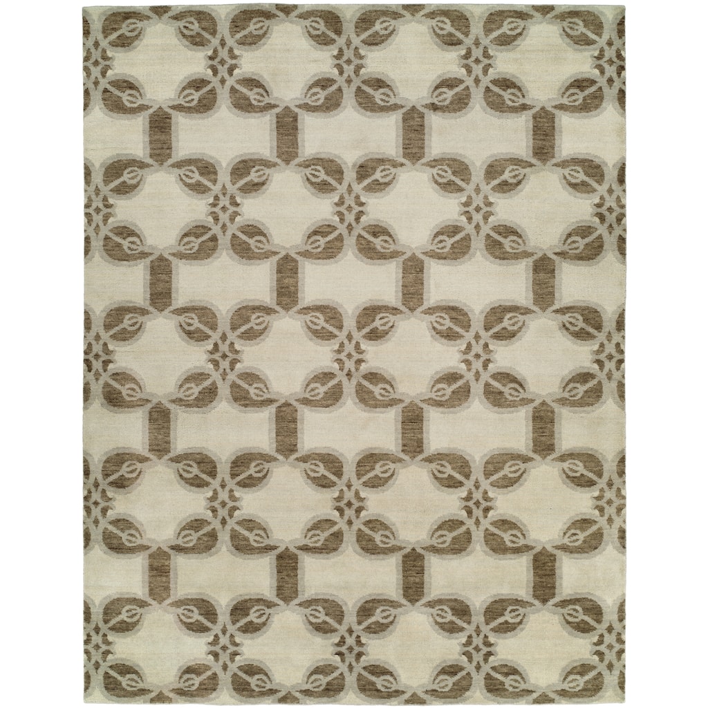 Modern white Hand-Knotted Wool & Viscose Area Rug
