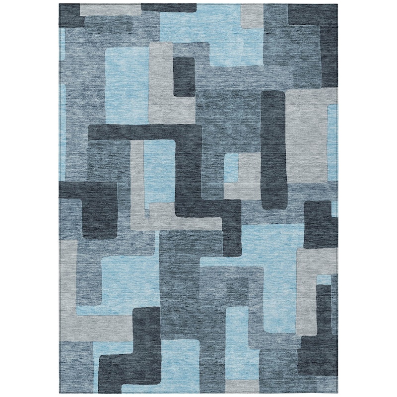 Machine Washable Indoor/ Outdoor Contempoary Blocks Chantille Rug