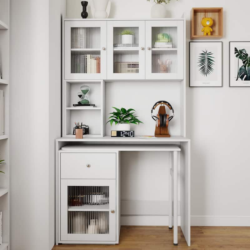 GDFStudio - Saly Modern Multi-Function Home Office Desk & Workstation with Storage, Drawers & Hutch