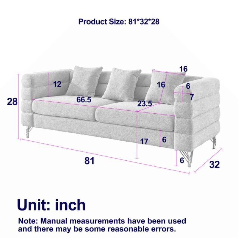 81 Inch Oversized 3 Seater Sectional Sofa,Sectional Sofa-Deep Seating Sectional Sofa, Soft Sitting with 3 Pillows