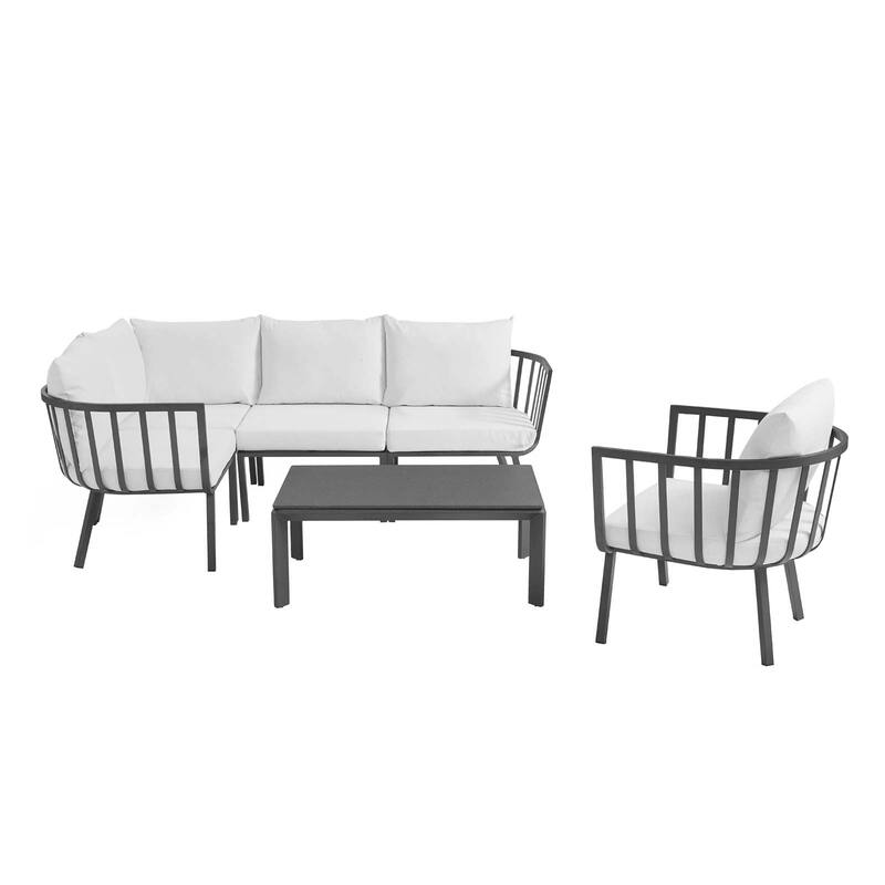 Riverside 4 Piece Outdoor Patio Aluminum Sectional Set with Armchair and Table