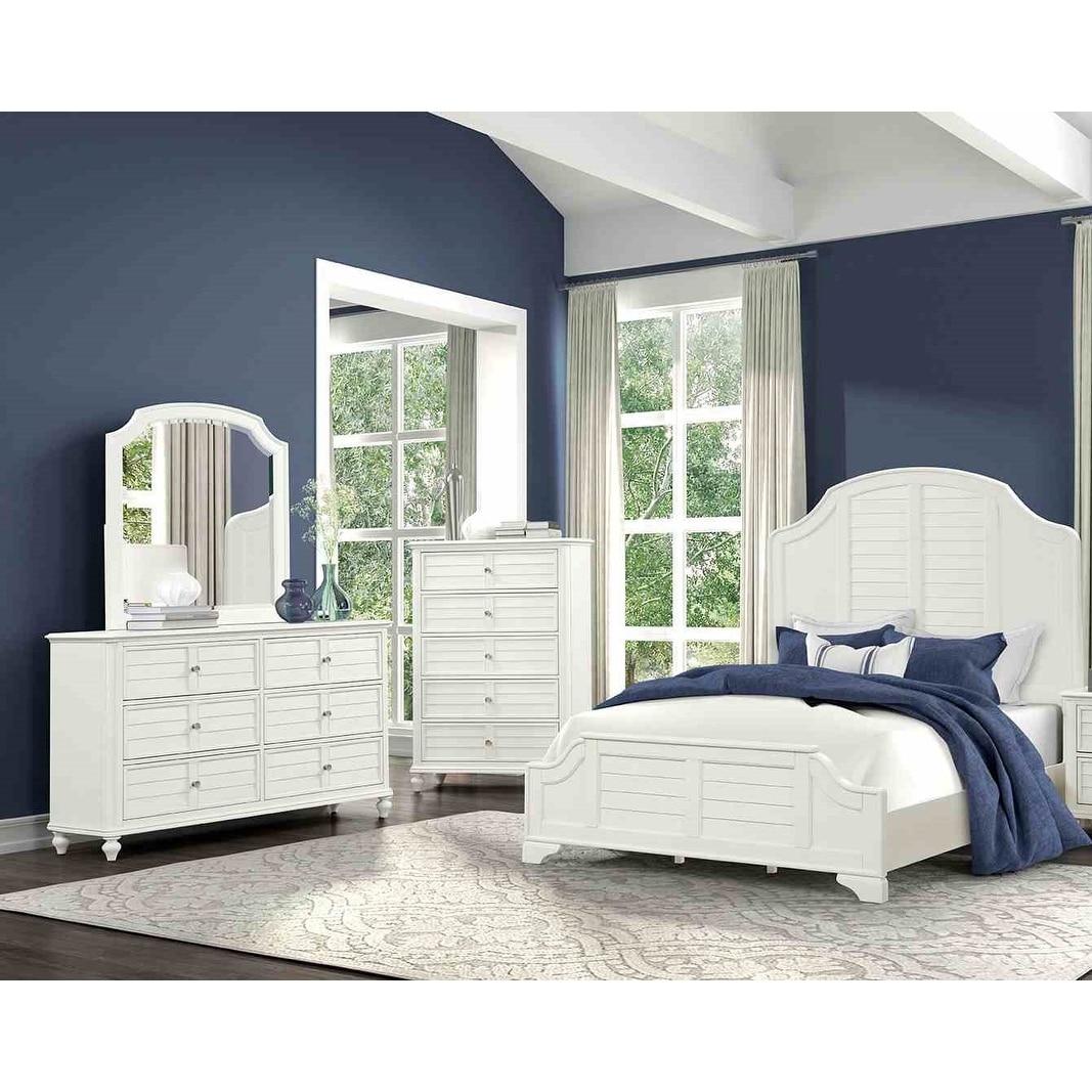 4pc Off White Bed Dresser Mirror Chest Bedroom Furniture Set