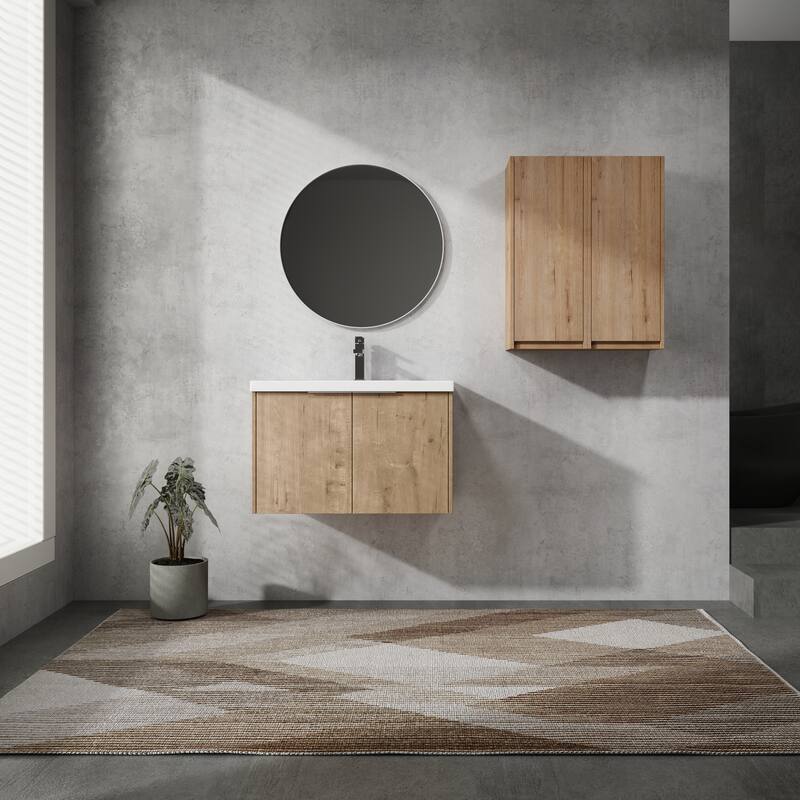 24" Floating Bathroom Vanity with Resin Sink, Side Cabinets, Soft-Close Doors, and Luxury Metal Handles