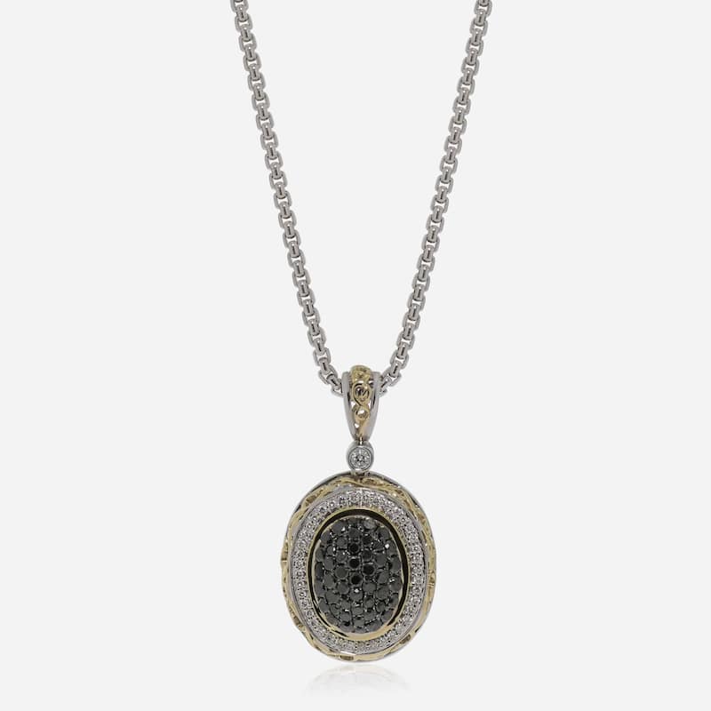 Charles Krypell Sterling Silver and 18K Yellow Gold, Black Diamond and White Diamond Pendant Necklace - 16
