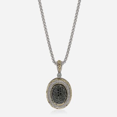Charles Krypell Sterling Silver and 18K Yellow Gold, Black Diamond and White Diamond Pendant Necklace - 16