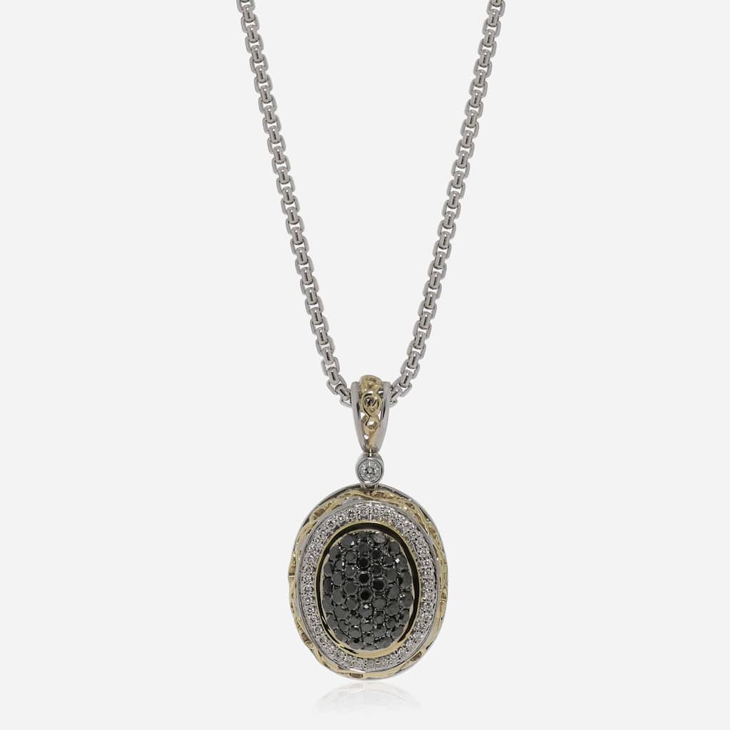 Charles Krypell Sterling Silver and 18K Yellow Gold, Black Diamond and White Diamond Pendant Necklace - 16