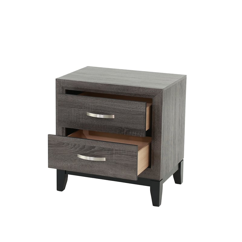 1pc Nightstand 2-Drawers Bed Side Table Solidwood - Gray