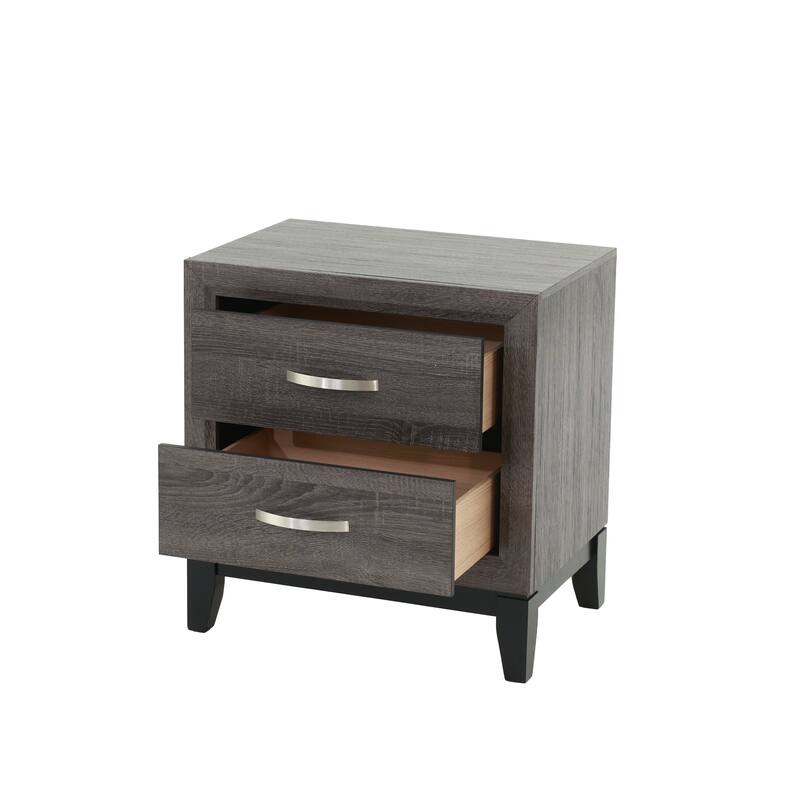 Rustic Grey Oak Two Drawer Nightstand, Modern Bedroom Furniture