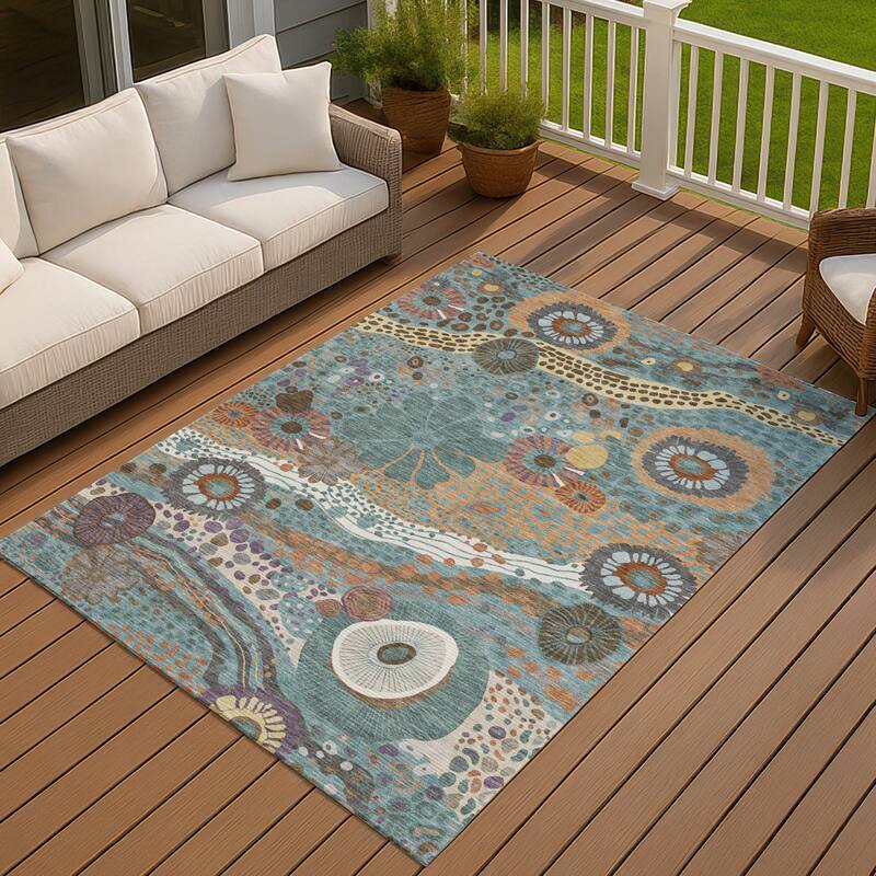 Machine Washable Indoor/ Outdoor Whimsy Floral Chantille Rug